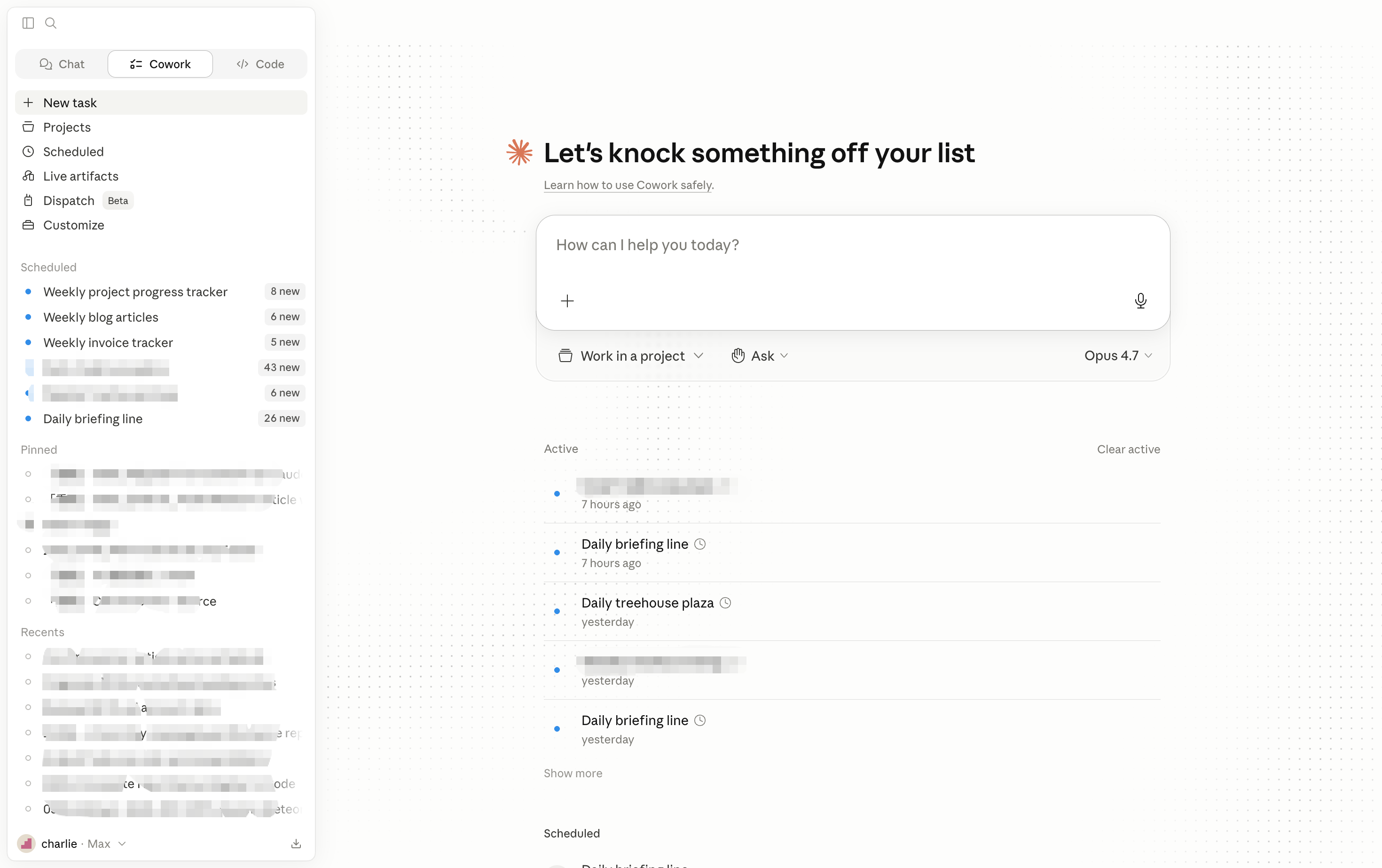 Cowork desktop conversation interface with local folder integration
