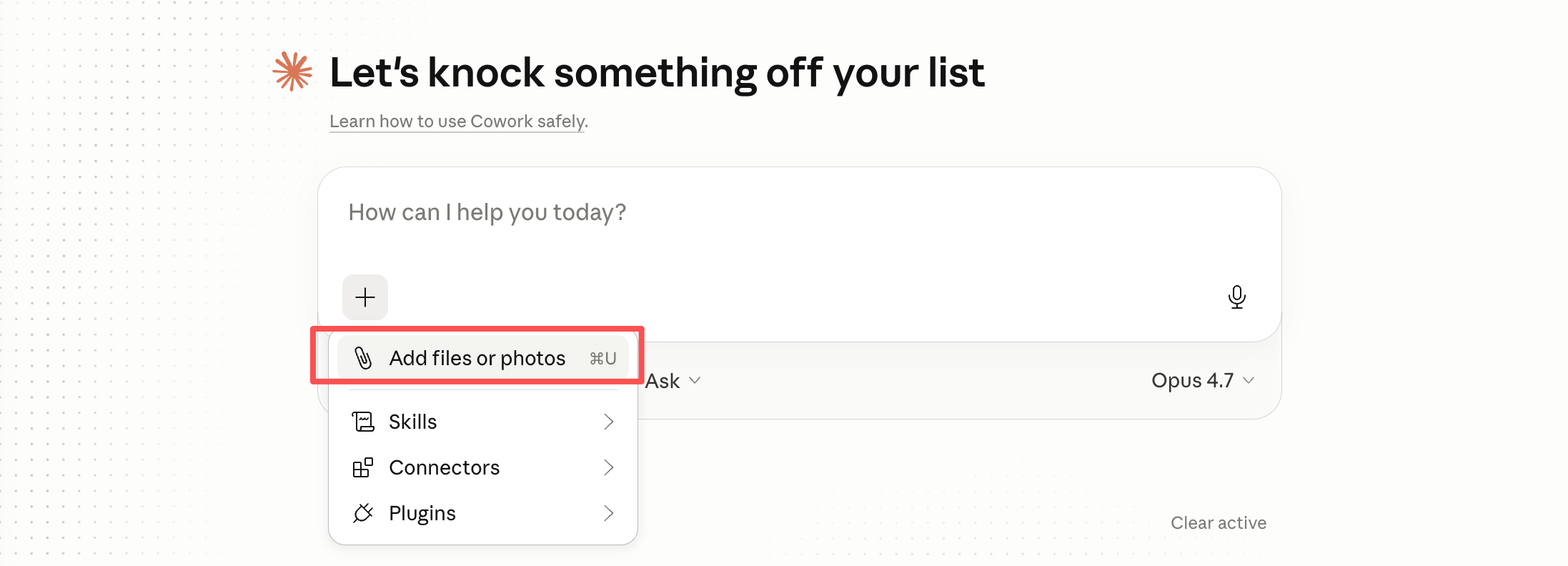 Cowork file attachment in conversation with PDF and markdown context